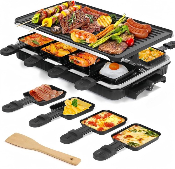 2-In-1 Raclette Grill, Raclette 8 Personen, 1300W Elektrogrill Mit 1 Grillplatte-image