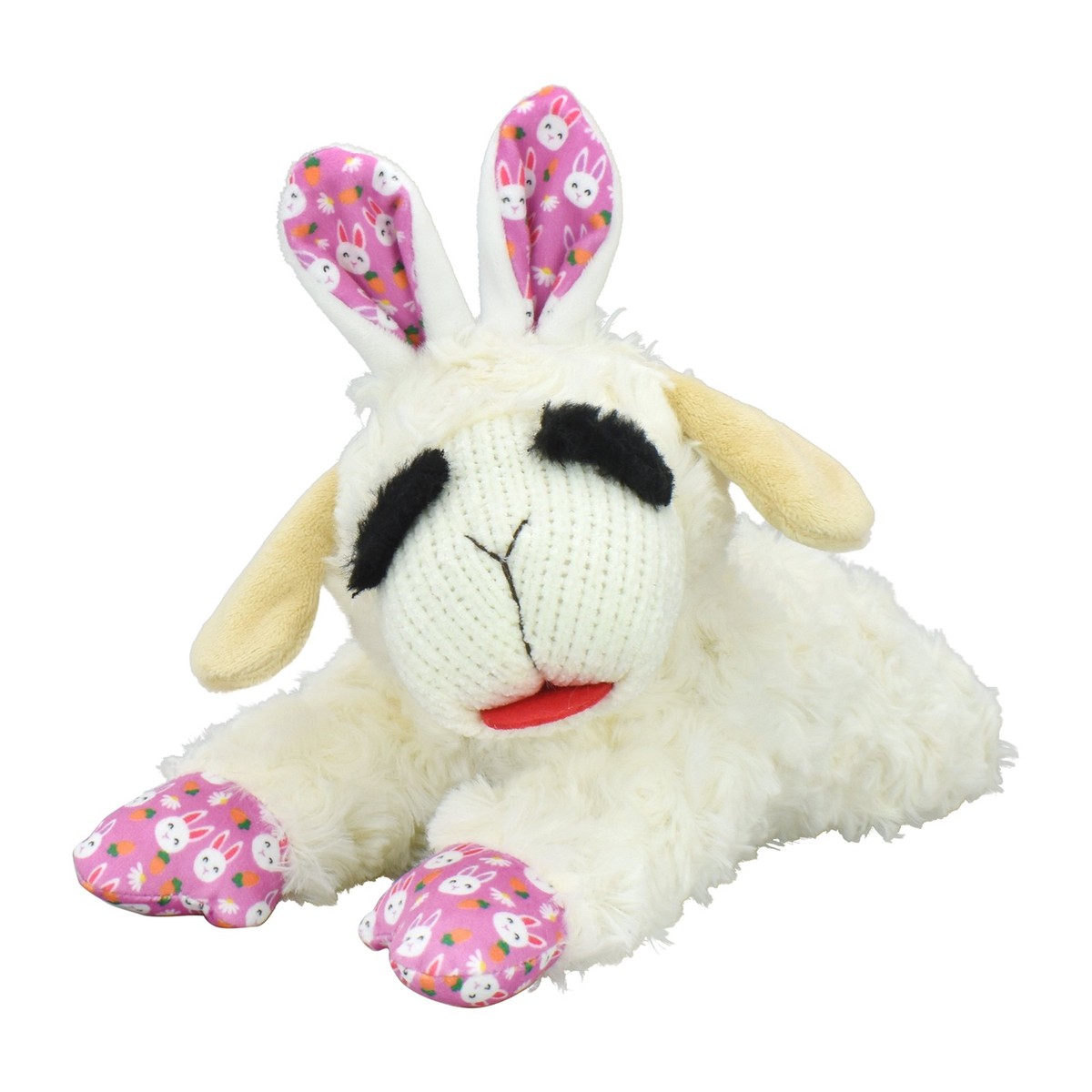 Easter Holiday Lamb Chop Medium Plush Dog Toy W/ Squeaker Pink