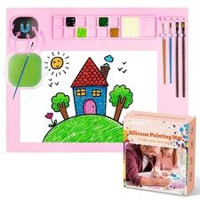 Silicone Painting Mat, Art Mat with Cup, Craft Paint Brush Cleaner Tool, Artist