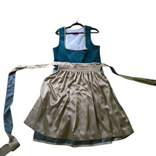 Kr&uuml;ger Madl Dena Dirndl Dress EUR 44 US 12 Teal Blue Apron Oktoberfest 60cm
