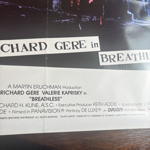 Affiche originale de film 1983 "BREATHLESS" 27x41 Richard Gere Valérie Kaprisky - Photo 9/14