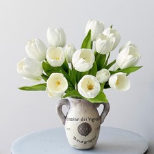 20 PCS Fake Tulips White Artificial Flowers 13" Real Touch Tulips Mix Tulip B...