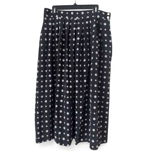 Vintage SK & Company Black Midi Skirt White Abstract Floral Size 16 Retro Chic
