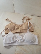 Hanes Girl's Seamless Training Bra 2-Pack White Beige Removeable Pads M Medium