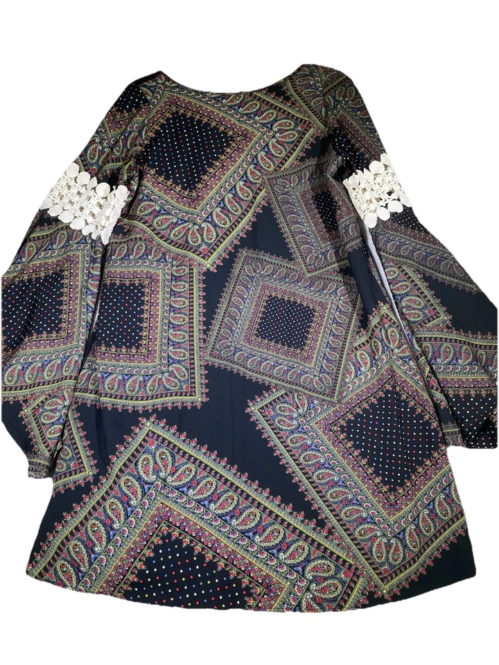 Voom By Joy Han Dress Size Small Paisley Art to Wear Bell Sleeves Vintage Go-Go - Image 2 of 4