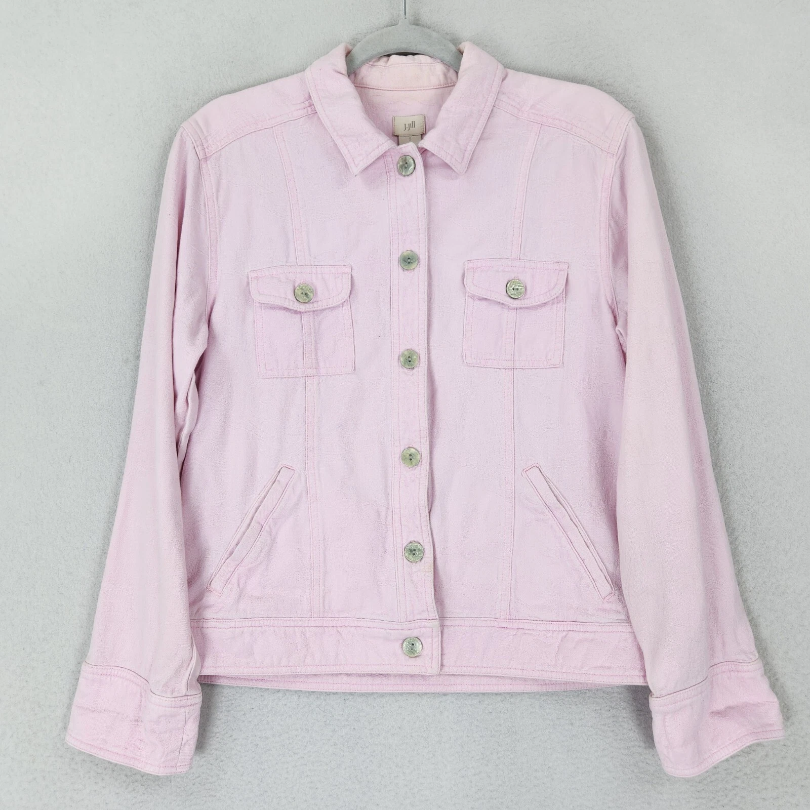 J Jill Jacket Womens Small Pink Lightweight Button Front Textured Cotton Casual