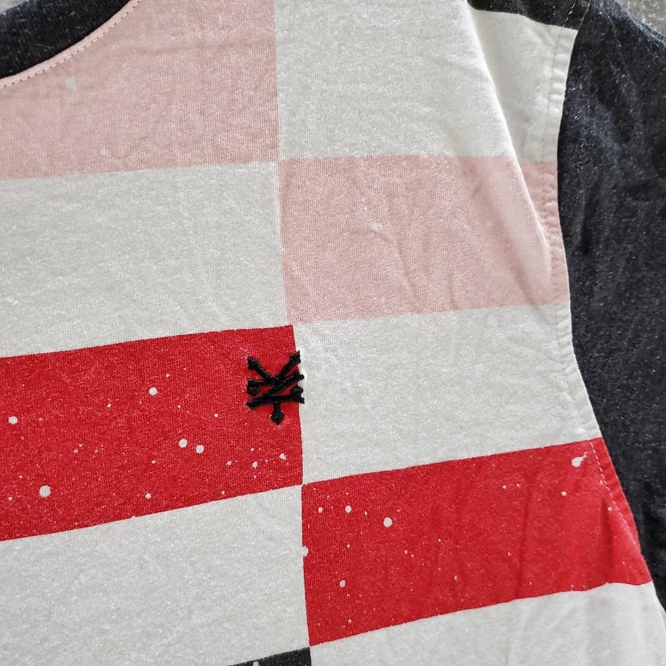 Camiseta Zoo York Hombre XL Blanca Roja Rayas Bloques de Color Moteado Manga Corta Foto 3 de 4