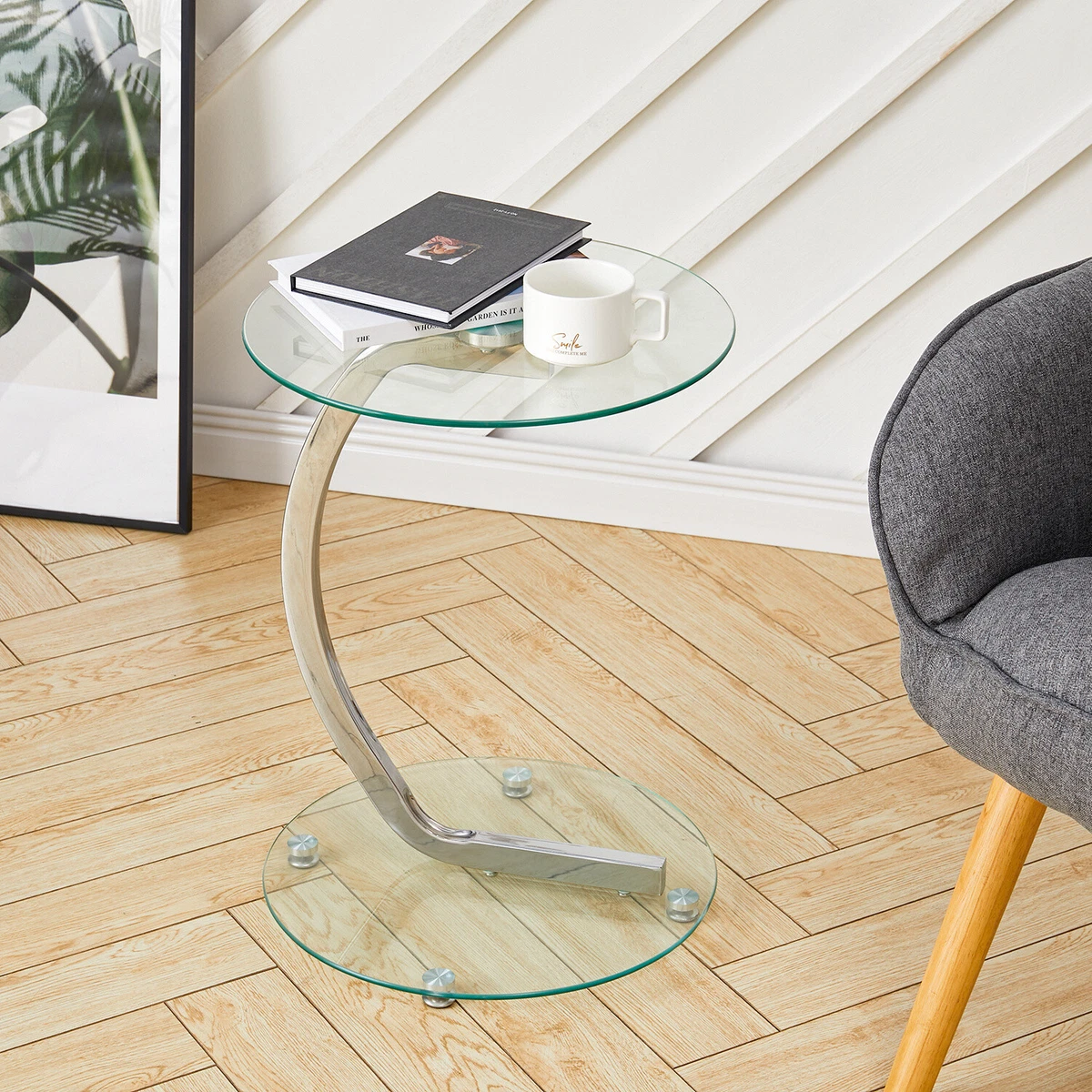 Glass end table with sales lamp
