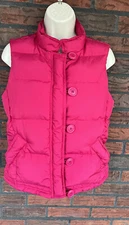 J Crew Pink Goose Down Puffer Vest XS Zipper Button Pockets Sleeveless Jacket EC