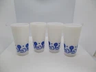 4 Vintage Hazel Atlas White Milk Glass with Blue Cornflowers Glass Tumblers