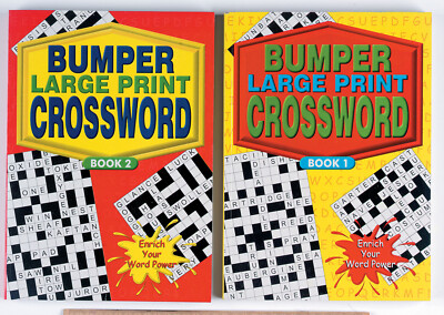 Set Of Two x A4 LARGE PRINT Adult Crossword Books Bumper 105 Puzzles A Book NEW