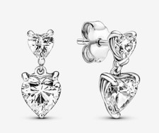 Genuine Pandora Double Heart Sparkling Stud Earrings 291199C01 & Pandora Box