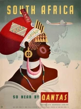 South Africa Qantas Travel Poster Print  Reproduction Giclee Print 11x17