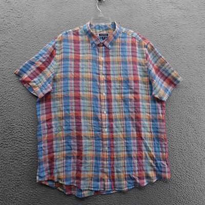 Club Room Plaid Linen Blend Shirt Button Down XXL Multicolor Mens Casual Summer