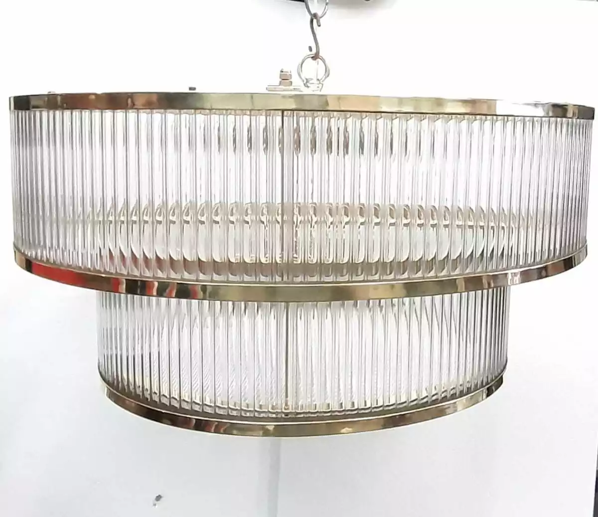 ANTIQUE VINTAGE ART DECO BRASS GLASS ROD CEILING FIXTURE 8 LIGHT CHANDELIER LAMP