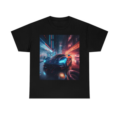 Future Sports car Illuminated City Streets Unisex Heavy Cotton Tee