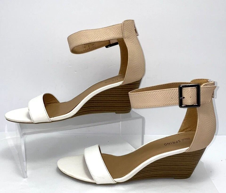 Call It Spring Ankle Strap Faux Snake Wedge Sandals Size 11 White Beige B*O - Image 3 of 4