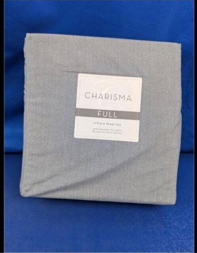 Charisma Full Bed Sheets Pillow Case Set 4 Piece Grey Heather Polyester Soft New