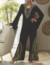size Large Hasina Black Gold Pant Set Suit from Ashro new