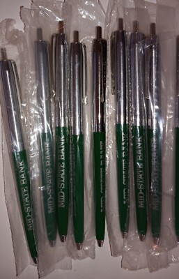 Vintage Lot of 10 Pen RITE-O-GRAPH Black & Green Plastic & Chrome w/Advertising
