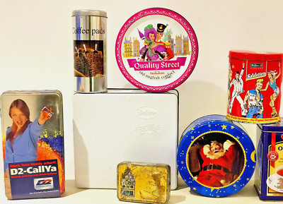 Mixed lot 7 old tin cans lot vintage TIN BOXES metal tea coffee snack tobacco