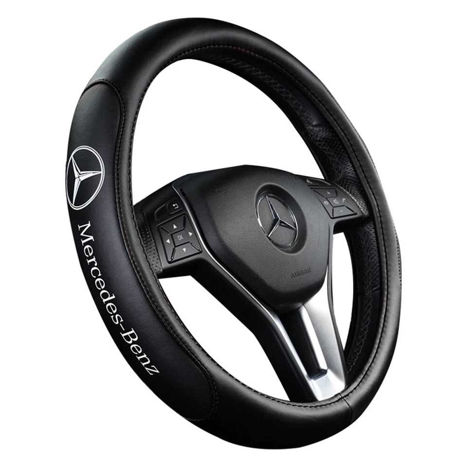 Cubiertas de volante de coche de 15" de diámetro de cuero genuino para Mercedes-Benz negro Foto 2 de 4