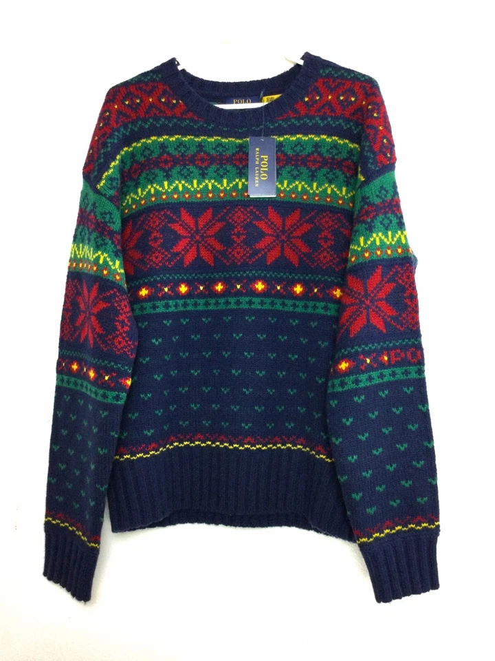Polo Ralph Lauren Men 100% Wool Chunky Knit Fair Isle Snowflake Sweater M - Image 2 of 4