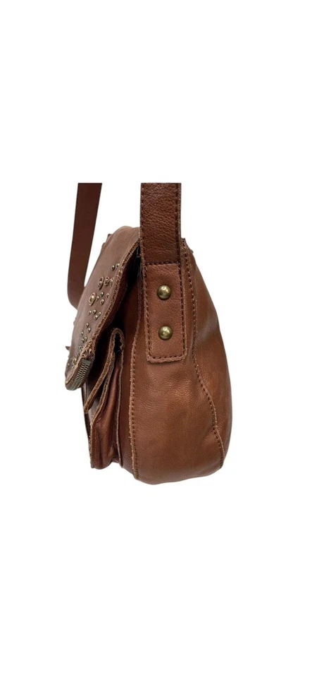 LUCKY BRAND Stash Crossbody Italian Leather Studs Caramel Fold Over Western - Image 4 of 4
