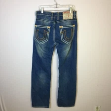 True Religion Rocco Jeans Mens Size 34x33 Blue Denim Button Fly Straight Relax