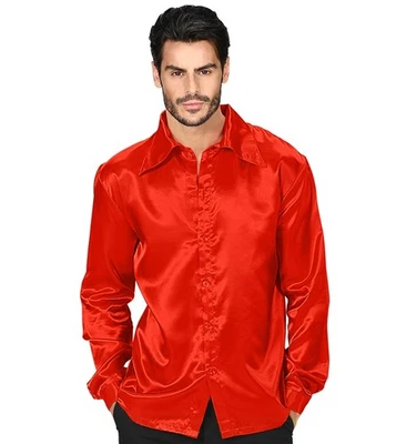 Widmann Satin Red 70s Disco Shirt (M) Red - Imagen 1 de 4