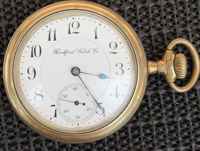 #ad 1908 Rockford Pocket Watch 16s 17j Grade 572 AWC GF Case Sidewinder Runs $219.50