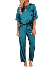 Womens Silk Satin Pajamas Set Two Piece Pj Sets Sleepwear Loungewear Short Sl...