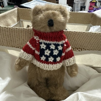 Vintage Ganz Baxter Bear w/ Cottage Collectibles American Flag Sweater 9'' Tall
