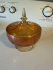 Vintage Marigold Carnival Glass Footed Candy Bowl with Lid