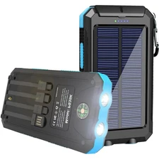 Solar Charger, 20000mAh Portable Type-C Solar Power Bank with 4 Cables, Water...