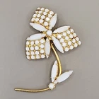 Vintage Rhinestone Flower Brooch White Milk Glass 2.25"