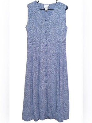 April Cornell Sleeveless Periwinkle Button-Front Floral maxi Dress