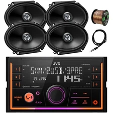 JVC 2DIN In-Dash USB Bluetooth Car Receiver, 4x 6x8" 300W Speaker, Antenna, Wire