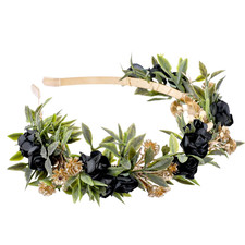 Black Flower Crown Headband, Fairy Dark Floral Headpiece