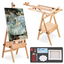 H Frame Artist Easels for Painting, Large Beech Wood Painting Easel with Stor...
