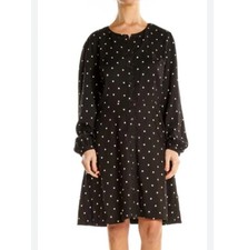 Loft Black White Polka Dot Long Sleeve Mini Button Down Shirt Dress Size 6
