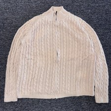 LL Bean Full Zip Cable Knit Fisherman Cardigan Sweater - Sz XL Beige