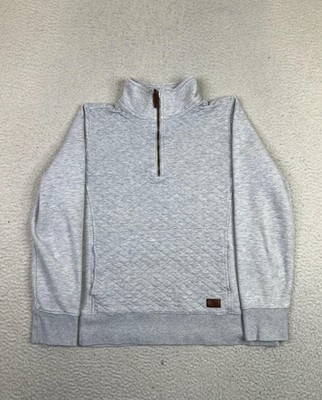 L.L. Bean Sweatshirt Womens Small Gray Quilted Fleece 1/4 Zip Pullover Mock Neck