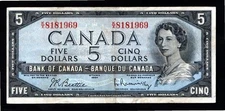 Bank of Canada Elizabeth II $5 Note 1954 Birthday Serial Number 1969 Very SCARCE