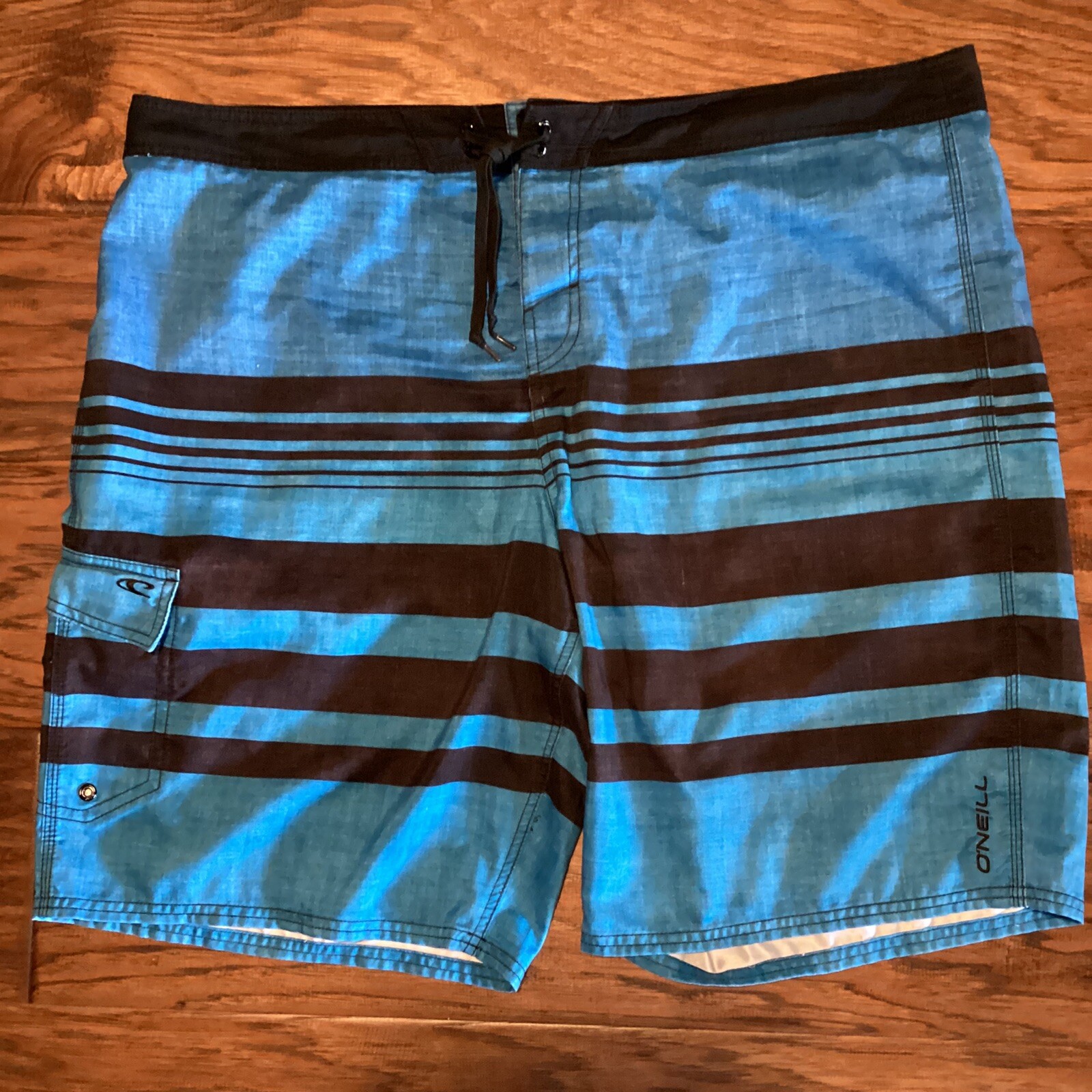 O'Neill Men’s Blue Black Striped Boardshorts Size 44 Swim Trunks