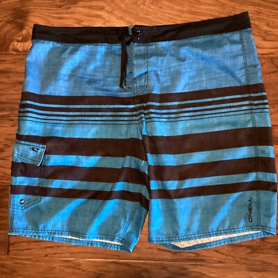 O'Neill Men's Blue Black Striped Boardshorts Size 44 Swim Trunks