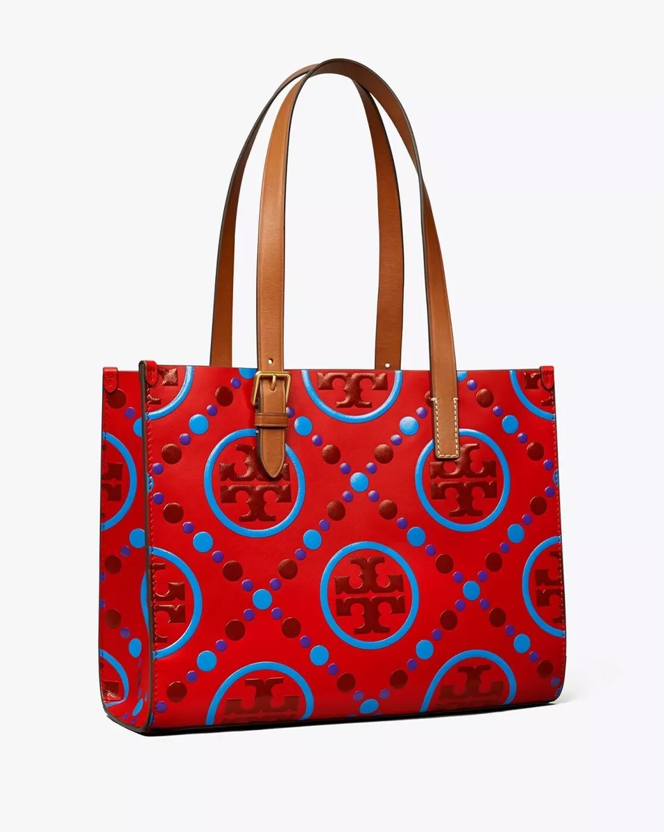 T Monogram Contrast Embossed Tote: Women's Designer Tote Bags