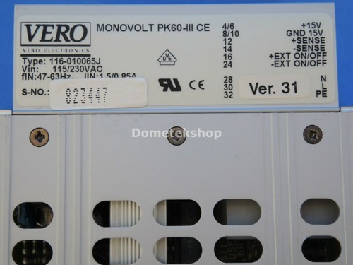Fuente de alimentación CE Vero Monovoltio PK60-III 116-010065J 15V, 4A 115/230 VAC, 47-63 Hz - Imagen 2 de 4