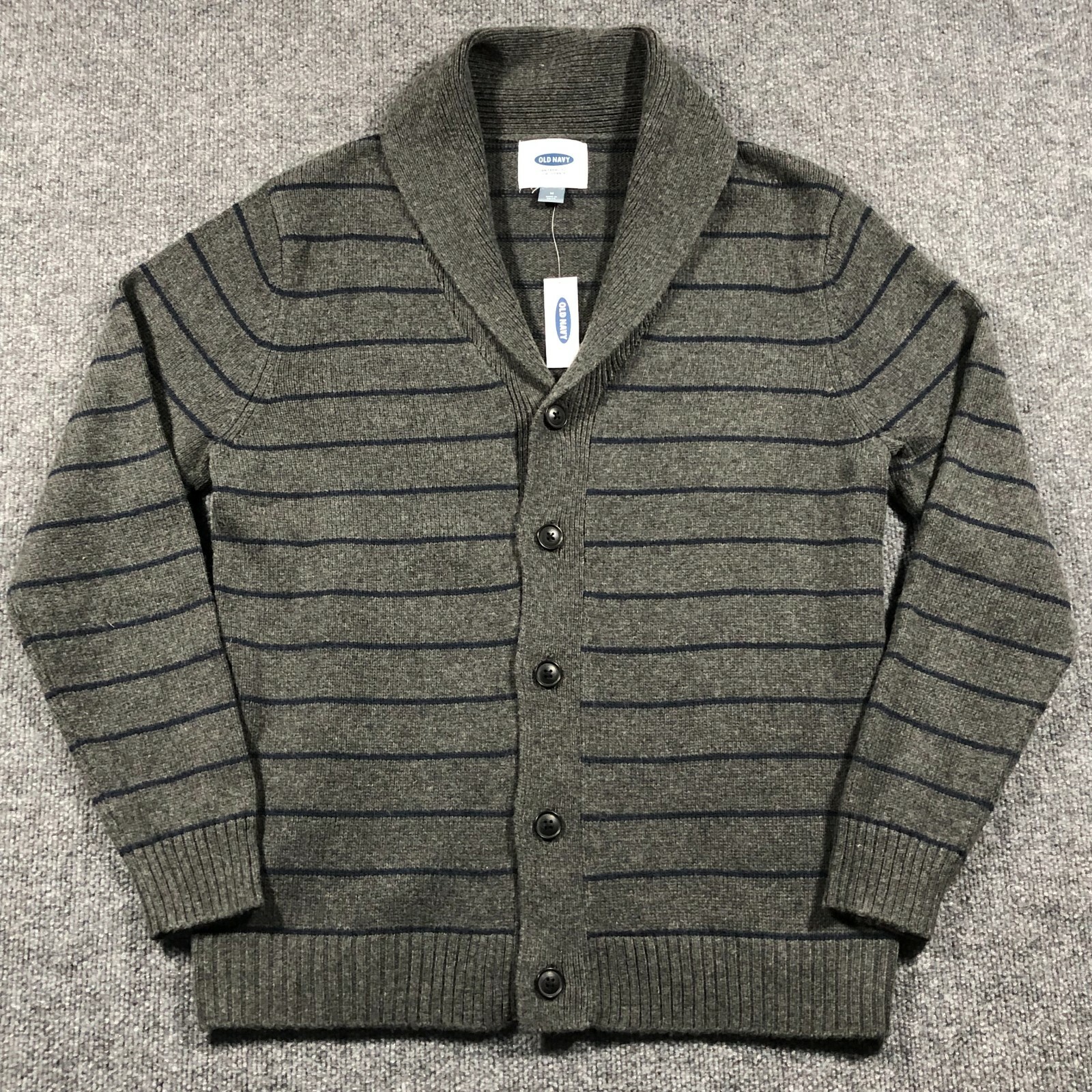 Front Cardigan Charcoal Navy Striped 