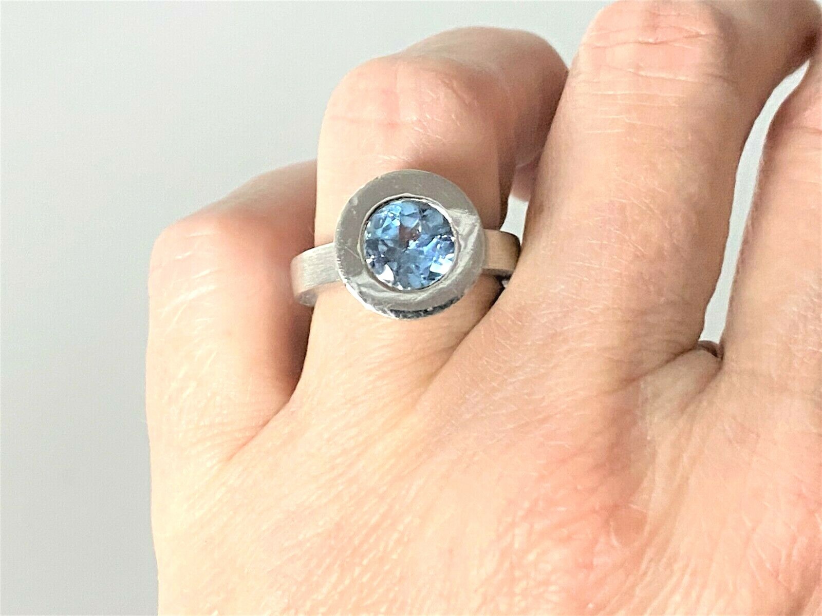 Solid Sterling Silver 925 Light Blue Stone Thick … - image 3